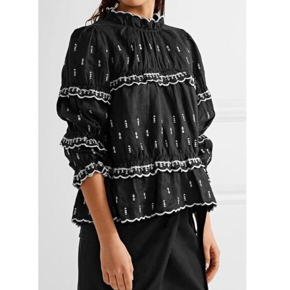 Isabel Marant Etoile Womens 42 Daniela Tiered Blouse Linen Lightweight Preppy